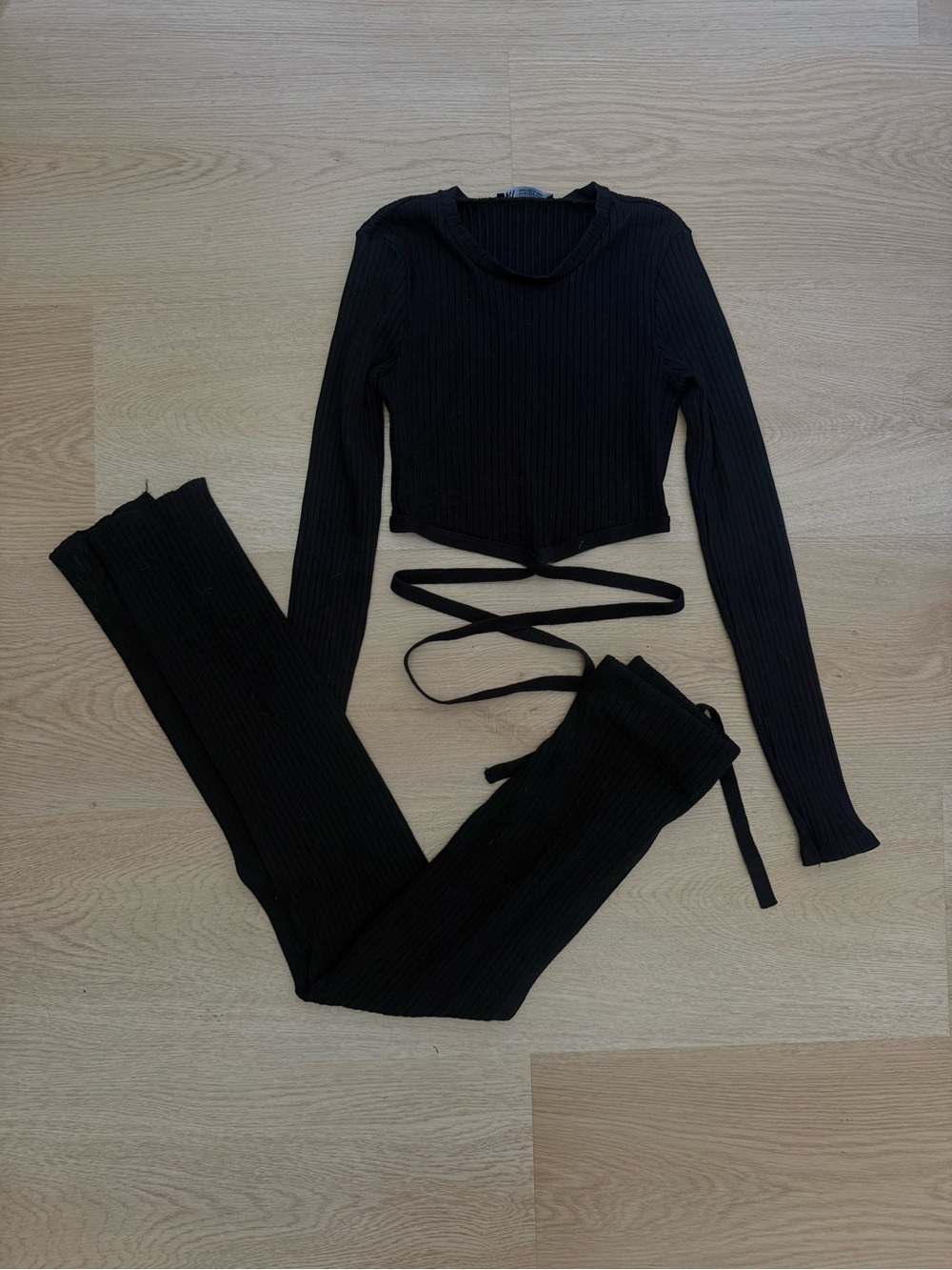 Zara Ribbed Black Top & Skirt Set